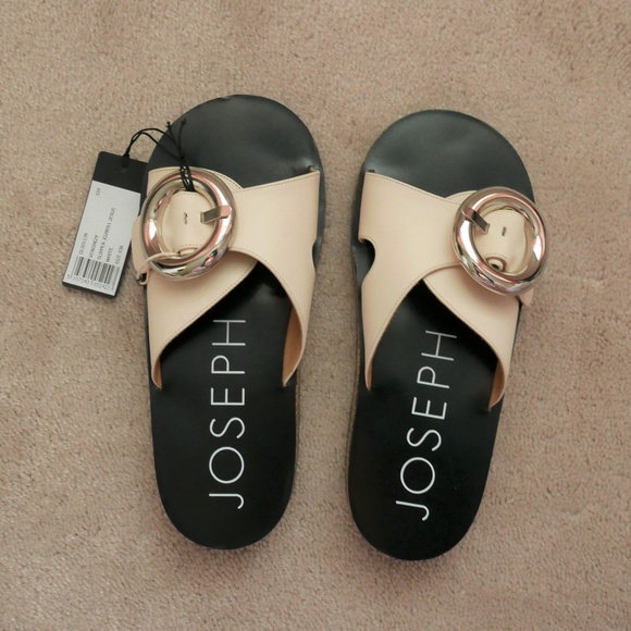 Joseph Shoes - NWT Joseph Cream Buckle Leather Slides